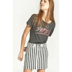 NWOT FRAME Denim Le Mini Striped Denim Skirt Black White Vertical‎ Lines Size 27